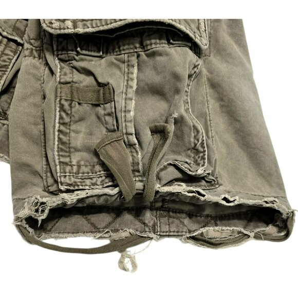 Y2K Abercrombie Fitch Cargo Shorts Mens 31 Military Paratrooper Distressed Green - Picture 5 of 14